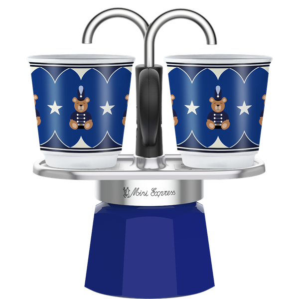 Bialetti Joyful Christmas Espressokocher Set Mini Express blau